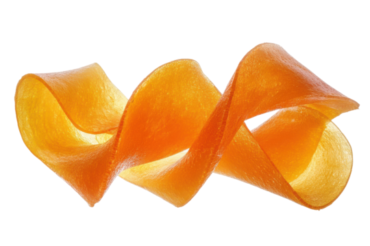 Orange zest spiral isolated on transparent background. Spiral orange peel twist isolated on white background.