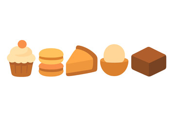 Assortment of delicious baked goods and sweet desserts in a minimalist flat design