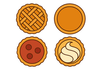 Assortment of sweet baked dessert pies and tarts with various crusts and toppings