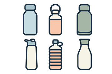 Set of reusable water bottles and beverage containers for hydration and sustainable living