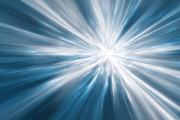 青と白の光が放射状に広がるエネルギー爆発の抽象イメージ