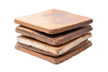 Stack of assorted natural stone tiles isolated on transparent background. Stack of tiles isolated on white background.