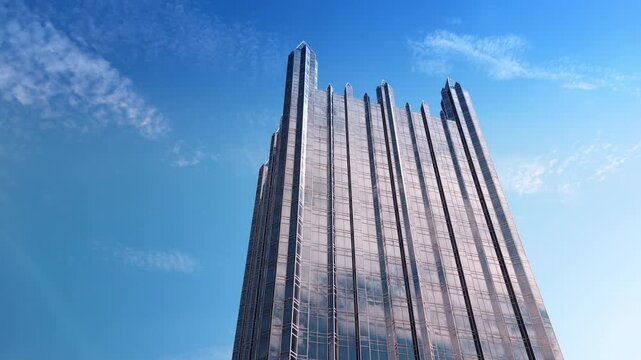 Unique design of One PPG Place building. Approaching the top of the skyscraper in Pittsburg, Pennsylvania, USA.