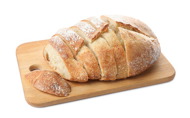 Loaf of fresh cut bread isolated on white