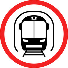 Obraz premium Prohibitory signs for specific vehicles, Vehicle prohibition signs vector. Train icon