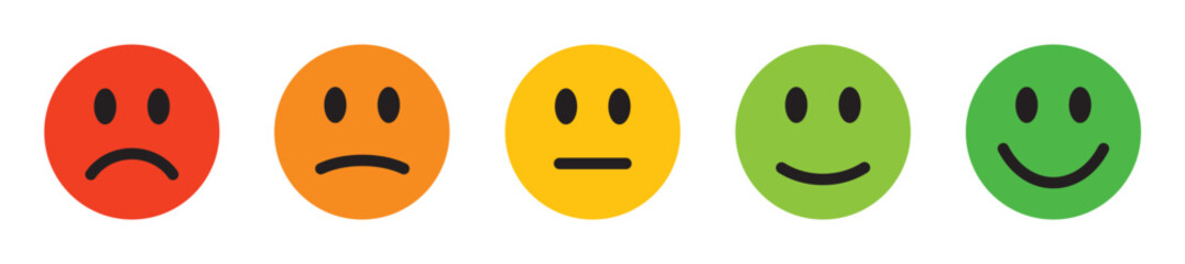 Set of different emotion emojis - colorful emoticons - x5