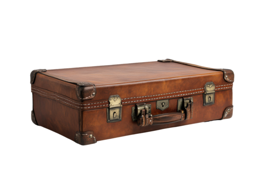 Vintage leather suitcase isolated on transparent background. Vintage old brown suitcase isolated on white background . - Powered by Adobe