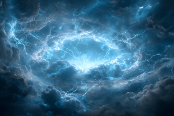 稲妻とエネルギーが渦巻く暗雲の中の神秘的な雷の光景