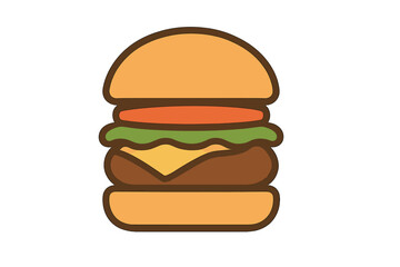 Simple flat style classic cheeseburger icon with thick outlines on white background