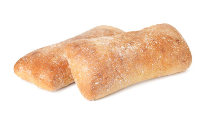 Two tasty fresh ciabattas isolated on white