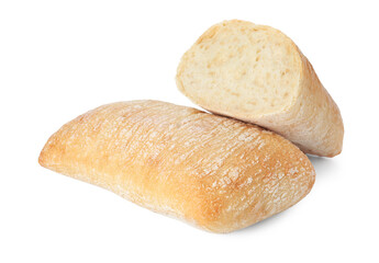 Tasty freshly baked ciabattas isolated on white