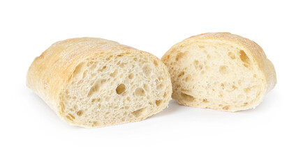Pieces of fresh ciabatta isolated on white