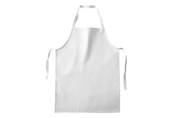 White fabric apron with ties isolated on transparent background. White blank kitchen apron isolated on white background.