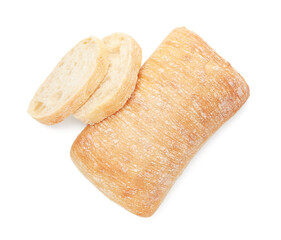 Tasty fresh ciabattas isolated on white, top view