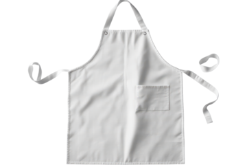 White fabric apron with ties isolated on transparent background. White blank kitchen apron isolated on white background.