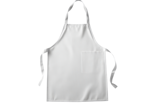 White fabric apron with ties isolated on transparent background. White blank kitchen apron isolated on white background.