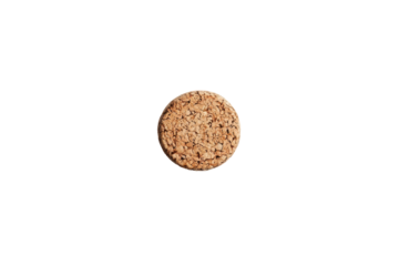 Close up of a round cork stopper isolated on transparent background. Wine cork isolated on white background.