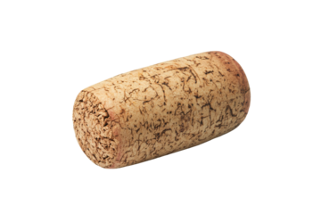 Natural cork stopper for wine bottle isolated on transparent background. Wine cork isolated on white background.