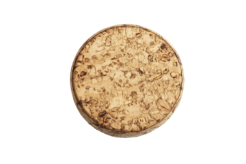 Close up of a round cork stopper isolated on transparent background. Wine cork isolated on white background.
