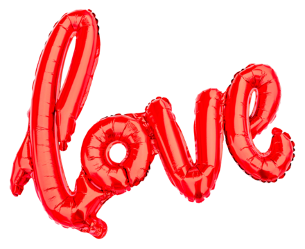 Love word png, red letter foil balloon collage element, transparent background