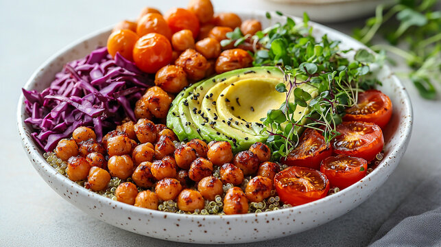 Colorful vegan Buddha bowl with fresh vegetables and grains Generative AI