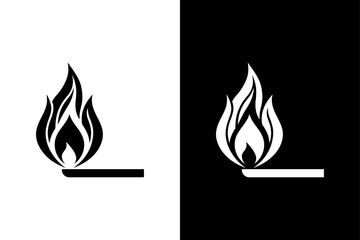 Fire Front Icon, Black and White Flame Vector.