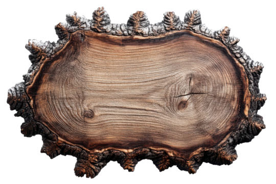 Cross section of a tree trunk with bark and growth rings isolated on transparent background. Wooden sign isolated on white background. - Powered by Adobe