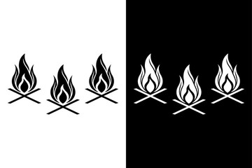 Burning Flame Icon, Black and White Fire Illustration.