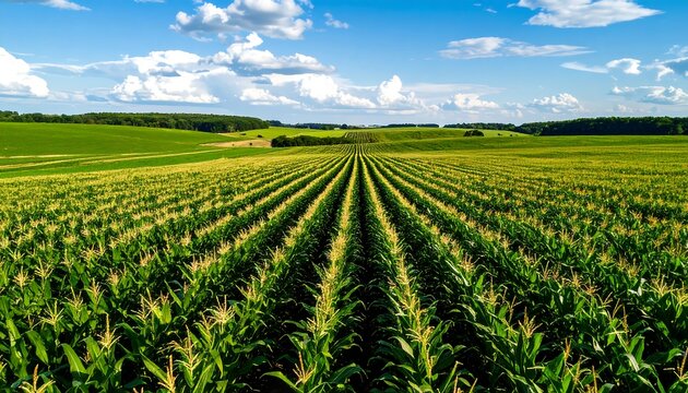 Cornfield expanse under blue sky
