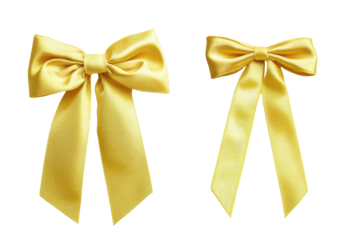 Bright yellow ribbon bow isolated on transparent background. Yellow ribbon and bow isolated on white background.