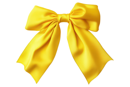 Bright yellow ribbon bow isolated on transparent background. Yellow ribbon and bow isolated on white background. - Powered by Adobe