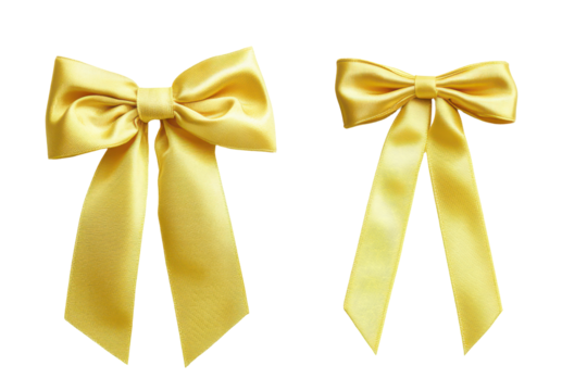 Bright yellow ribbon bow isolated on transparent background. Yellow ribbon and bow isolated on white background.