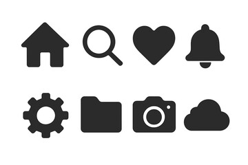 Monochrome user interface icons collection for web and mobile application design