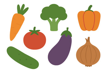 Assortment of fresh organic vegetables including carrot broccoli tomato and eggplant