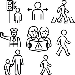 "Road Safety Awareness and Pedestrian Education Icons"