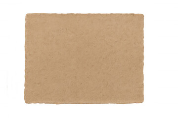 Brown cardboard blank sheet with rough edges, showing recycled paper texture, isolated on transparent background
