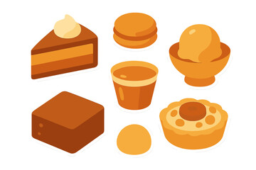 Assortment of isometric autumn-themed desserts and sweet treats isolated on a white background