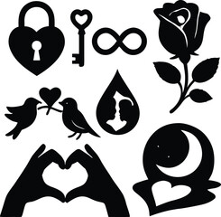 "Romantic Love Symbol Silhouette Clipart Bundle"