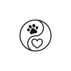 Fototapeta premium Yin Yang symbol with paw print and heart, representing animal love and balance