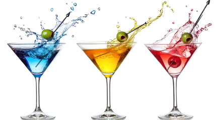 Margarita Glasses with Red Mocktail and Splash on Transparent Background