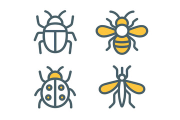 Simple outline icons collection featuring common flying insects and bugs