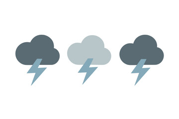 Three stylized storm cloud icons with lightning bolts for severe weather