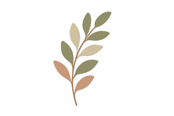 Minimalist botanical branch design with muted earthy color palette on white background