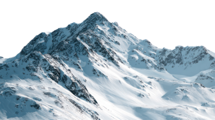 Winter Alpine Mountain Range with Snow Textures and Shadows on Transparent Background