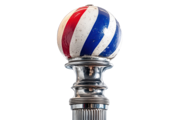Classic red white and blue barber pole isolated on transparent background. Barbershop pole isolated on white background.