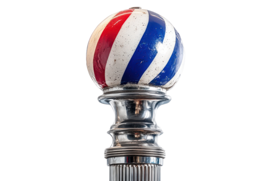 Classic red white and blue barber pole isolated on transparent background. Barbershop pole isolated on white background.
