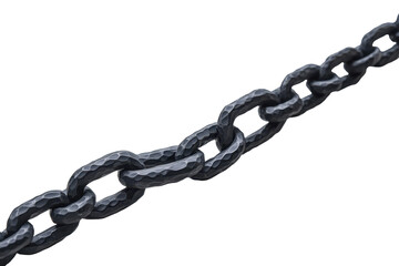 Obraz premium Heavy dark metal chain links isolated on transparent background. Black diagonal chain a blockchain isolated on white background.