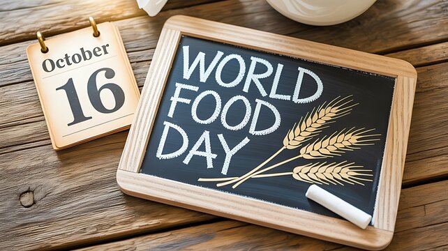World food day chalkboard with wheat and calendar date october sixteen

