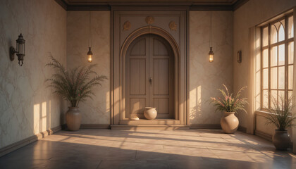 Obraz premium Stunning interior architecture of an old Istanbul mosque with marble columns, luxurious archways, and magnificent religious style