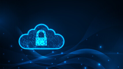 Big data security with cloud connection concept. Wave line hexagon pattern abstract digital technology background